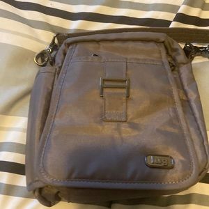 Lug  crossbody purse walnut greyish color lots of pockets storage